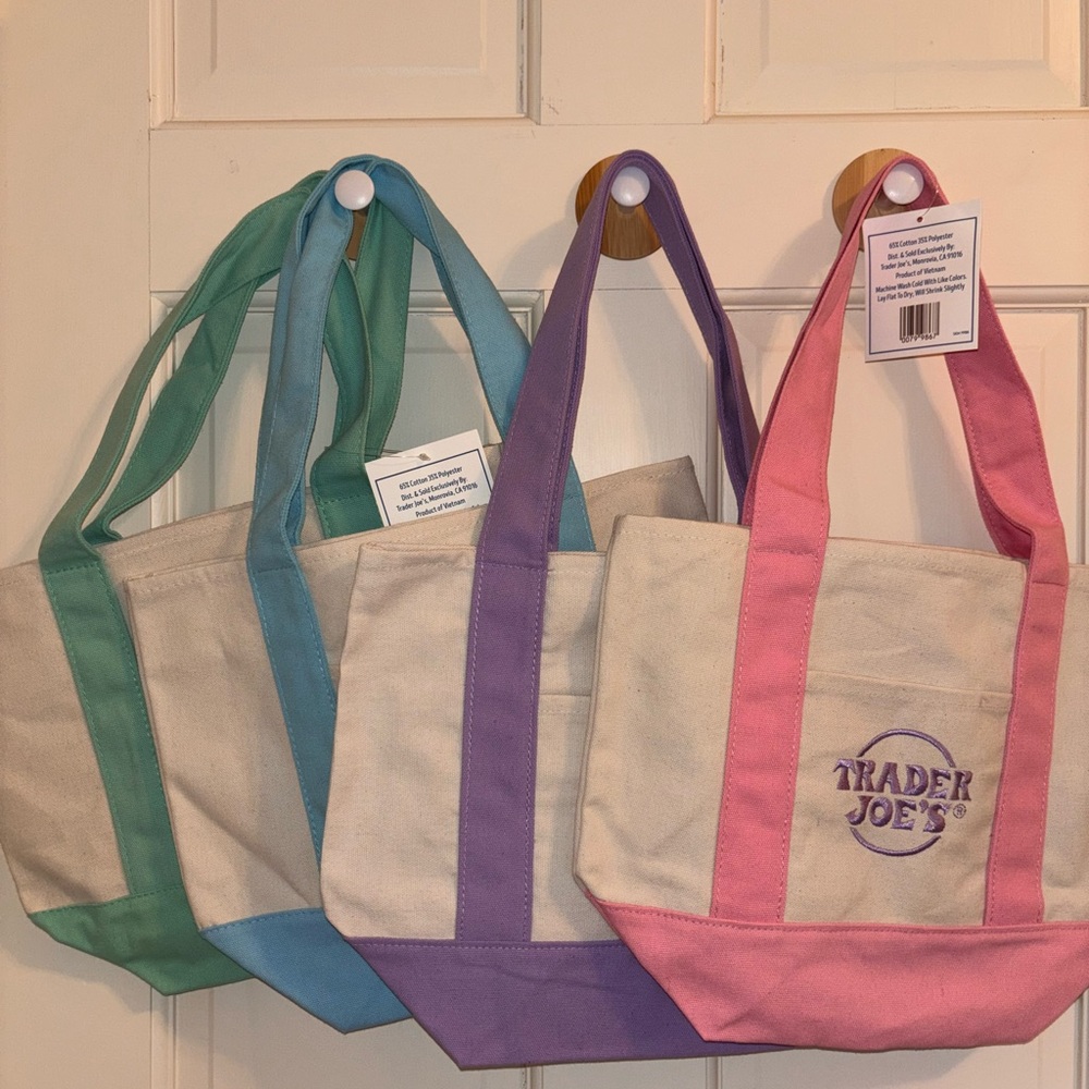 Canvas Tote Bag Set - Pink, Green, and Purple